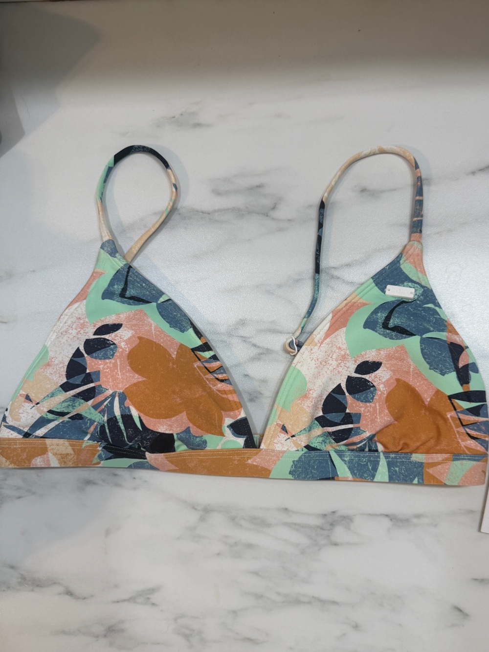 Roxy Floral Triangle Bikini Top in Green, Rust & Navy